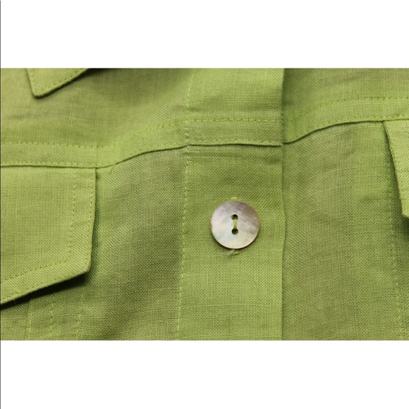Allison Taylor Apple Green 100% Linen Large Long Sleeve Mother Of Pearl Buttons - Picture 11 of 12